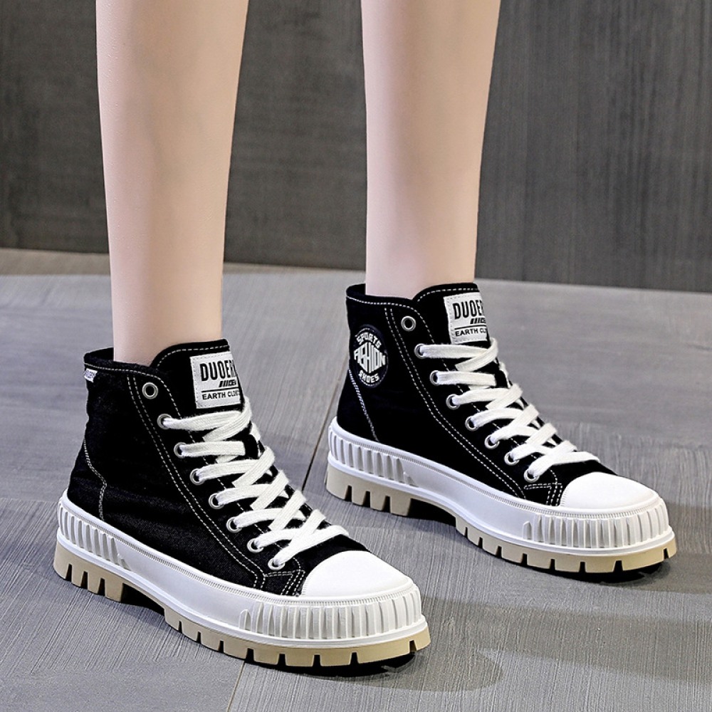 New Canvas Shoes Women's Trendy High-Top Flat Casual Boots Sports Thick-Soled Trendy Sneakers